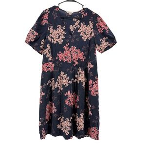 Rebecca Taylor Phlox Navy Floral Silk V-Neck Puff Sleeve Mini Dress Size 8
